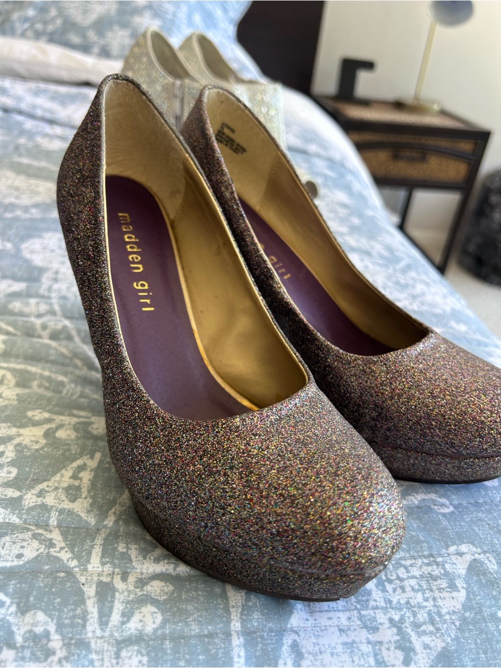 Steve Madden Glitter Platform Pumps - Multicolor Sparkle